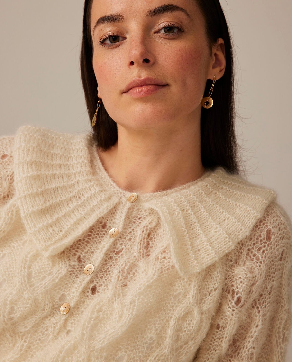 Yoline Sweater Model with Phil Mohair Silk Collar