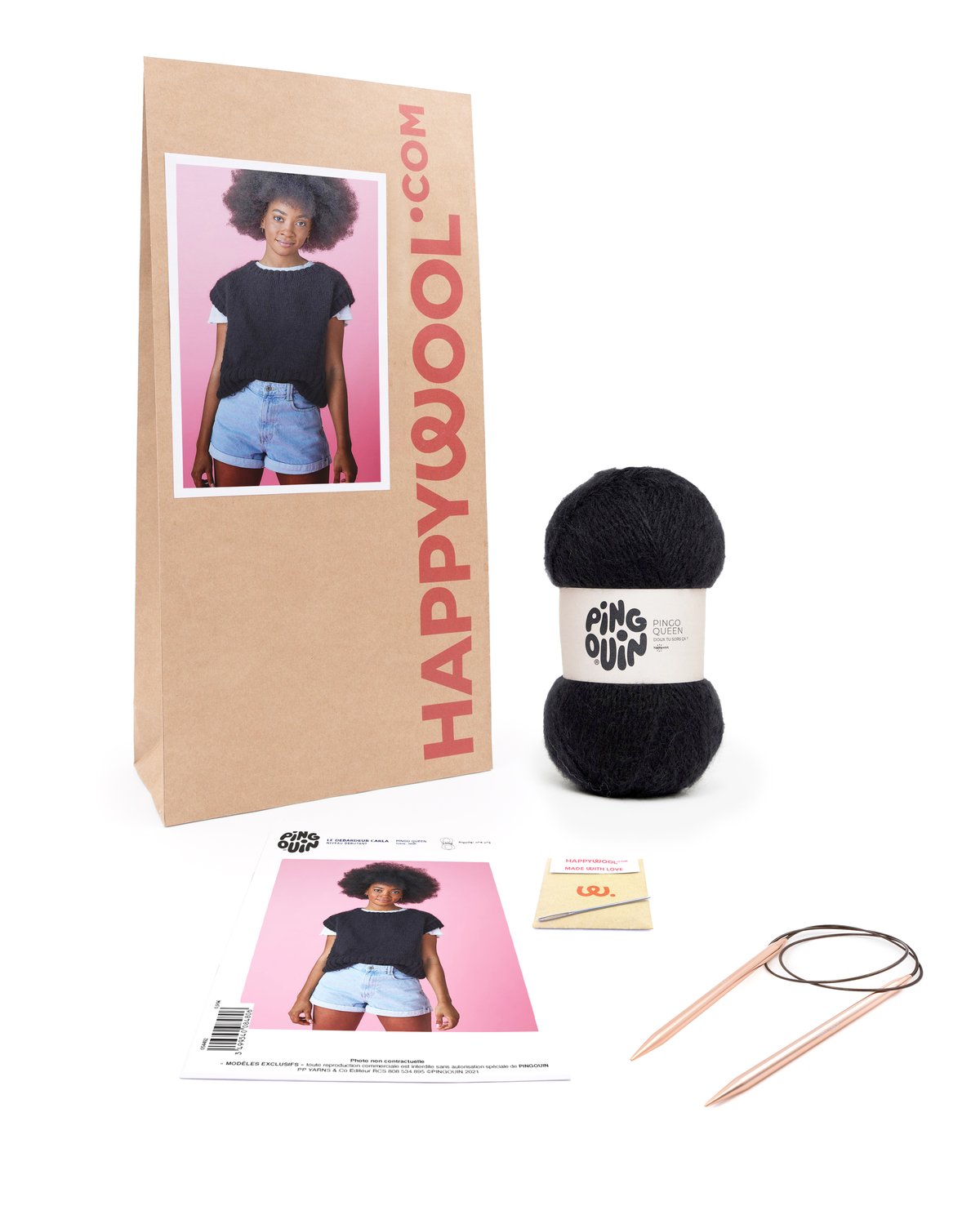 Pingouin Kit Tricot Pull Femme Alpaga Carla – Idéal Débutant, Laine Pingo Queen Douce, Patron Inclus + Aiguilles