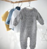 Pattern for a heather grey layette jumpsuit