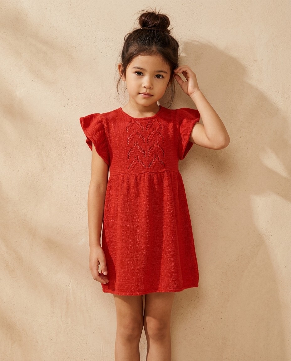 Robe Enfant Fille 5-6 Ans, Manches Courtes, Style A-Line, Rouge Vif – Neuve Avec étiquette