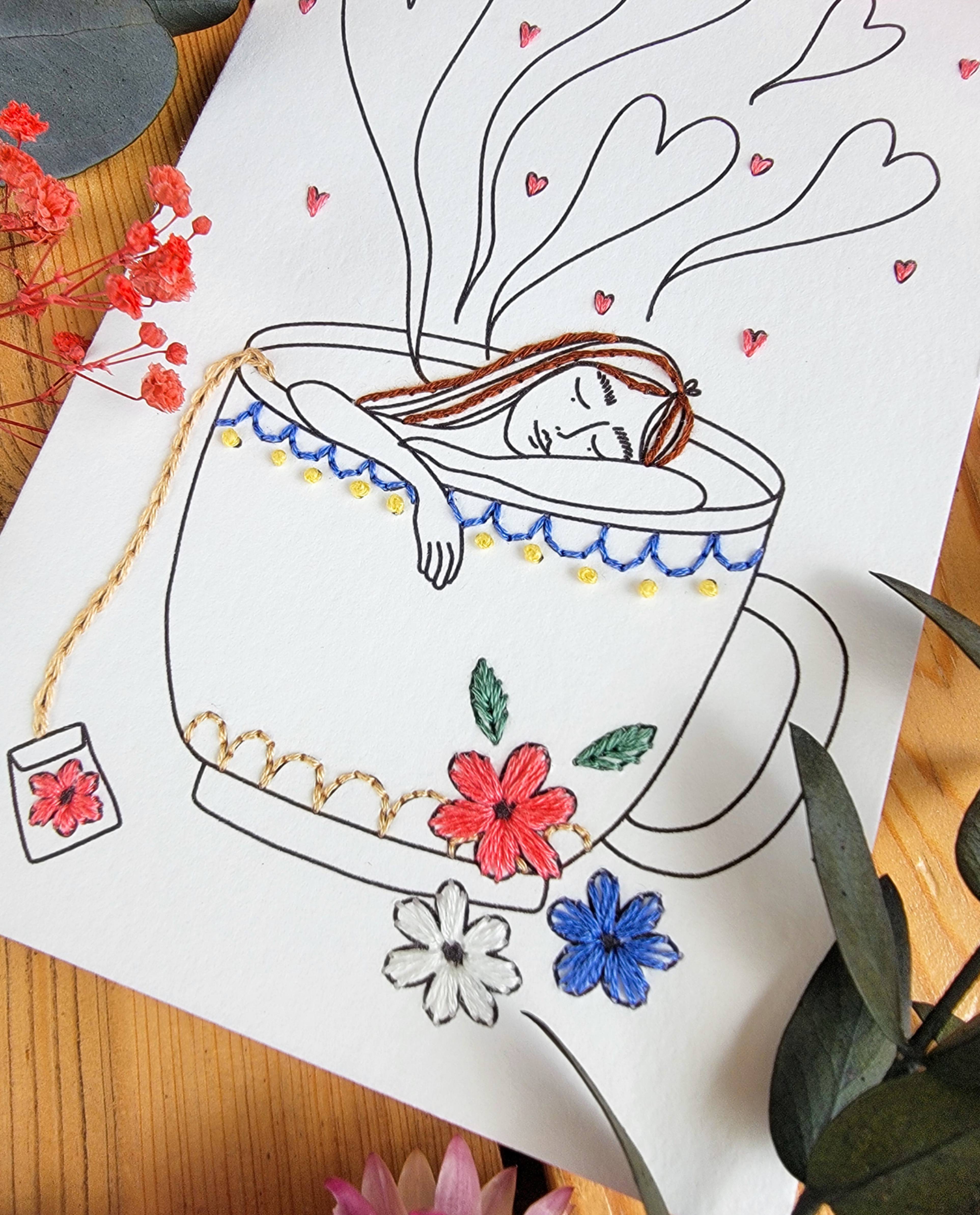 Embroidery Card The Herbal Tea