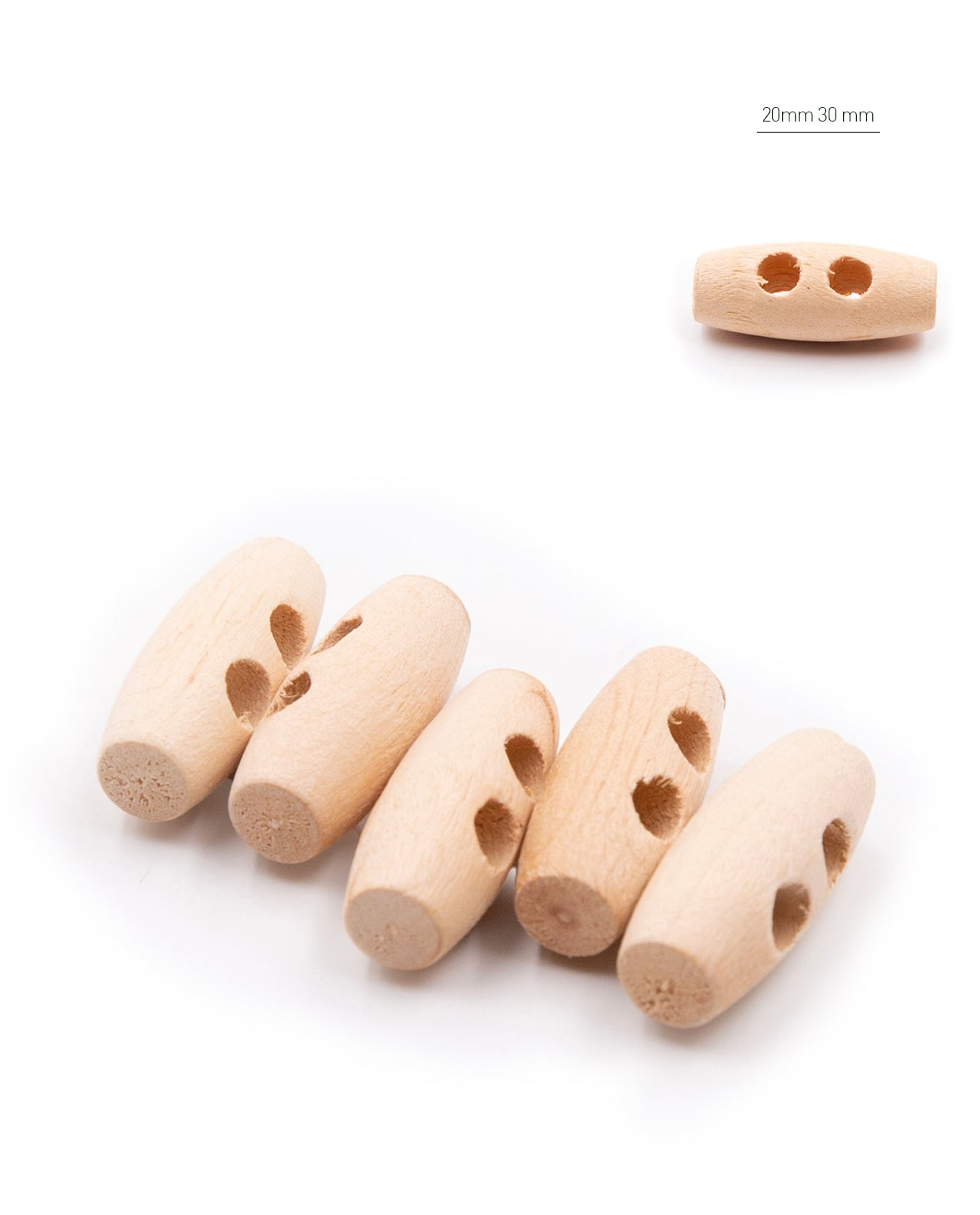 Set van 5 langwerpige houten knopen