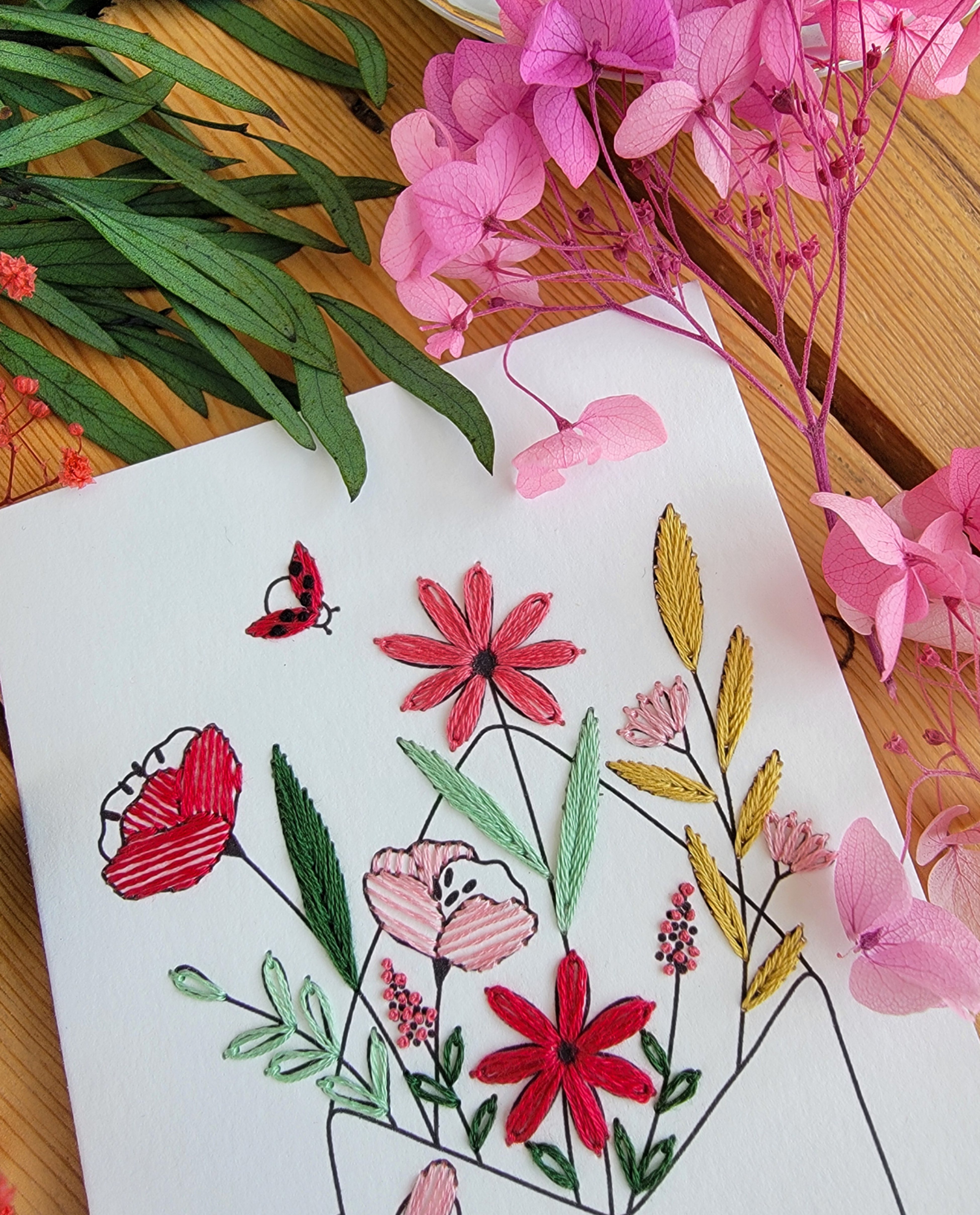 Embroidered Card with Floral Envelope