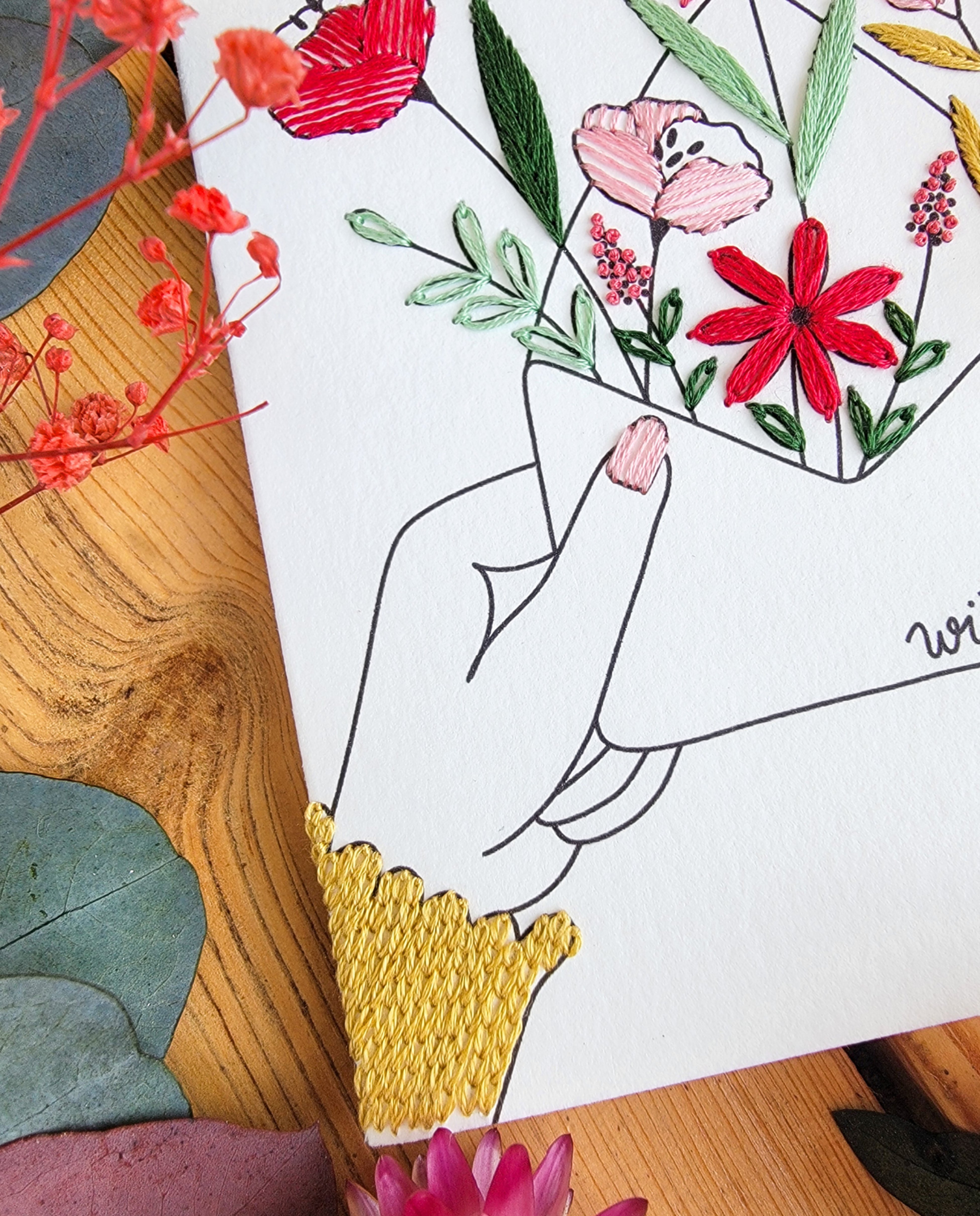 Embroidered Card with Floral Envelope