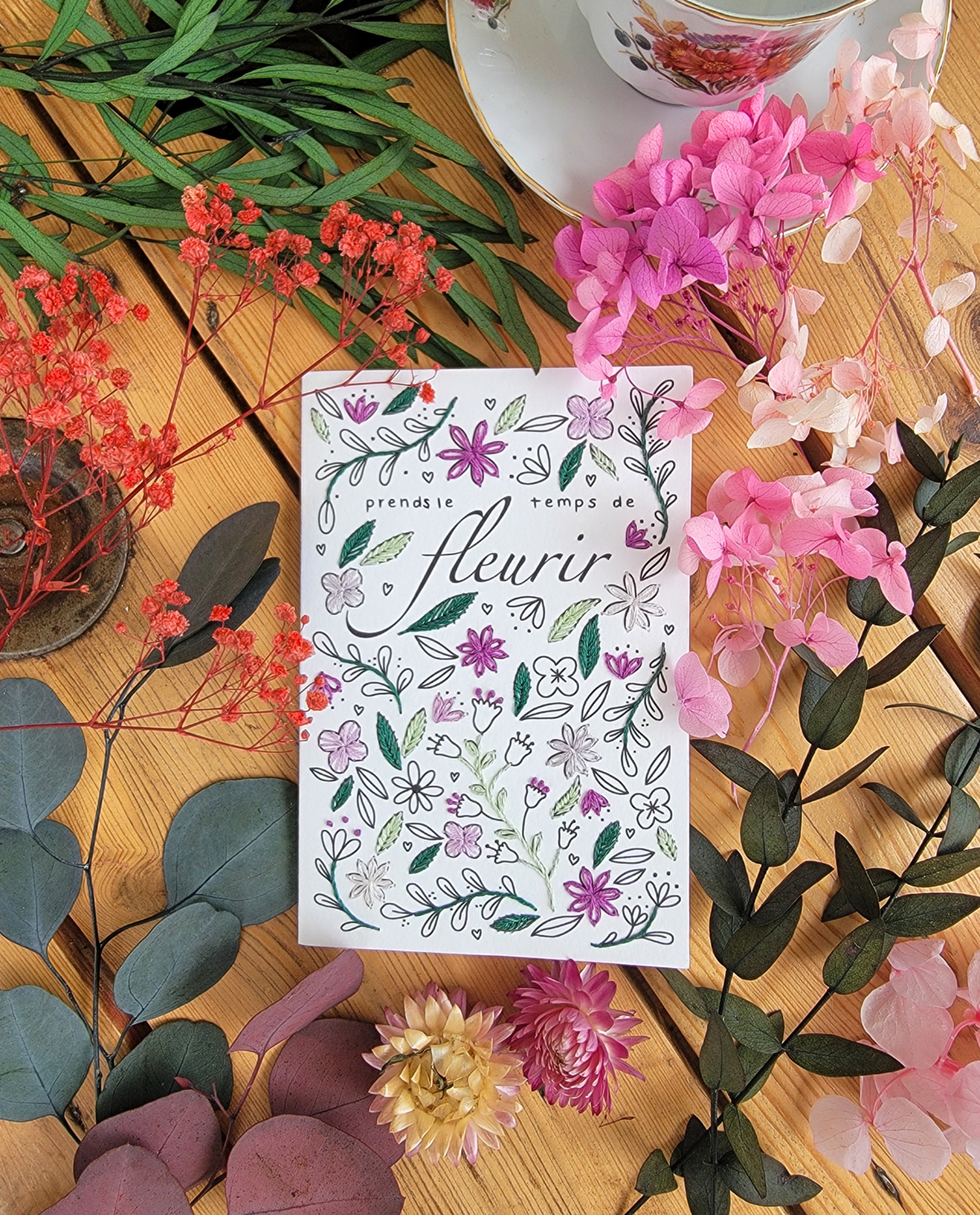 Carte À Broder Prendre Temps De Fleurir