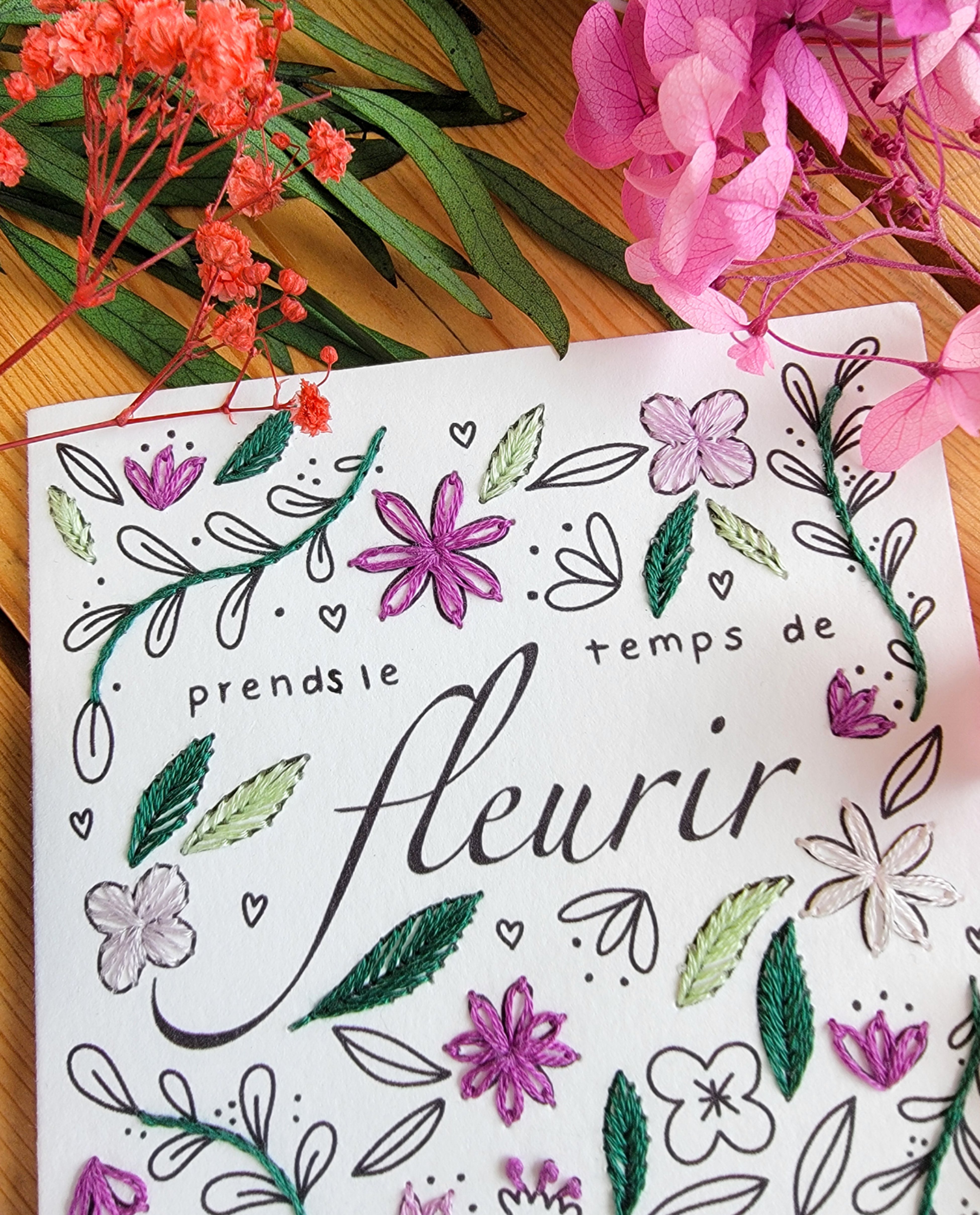Carte À Broder Prendre Temps De Fleurir
