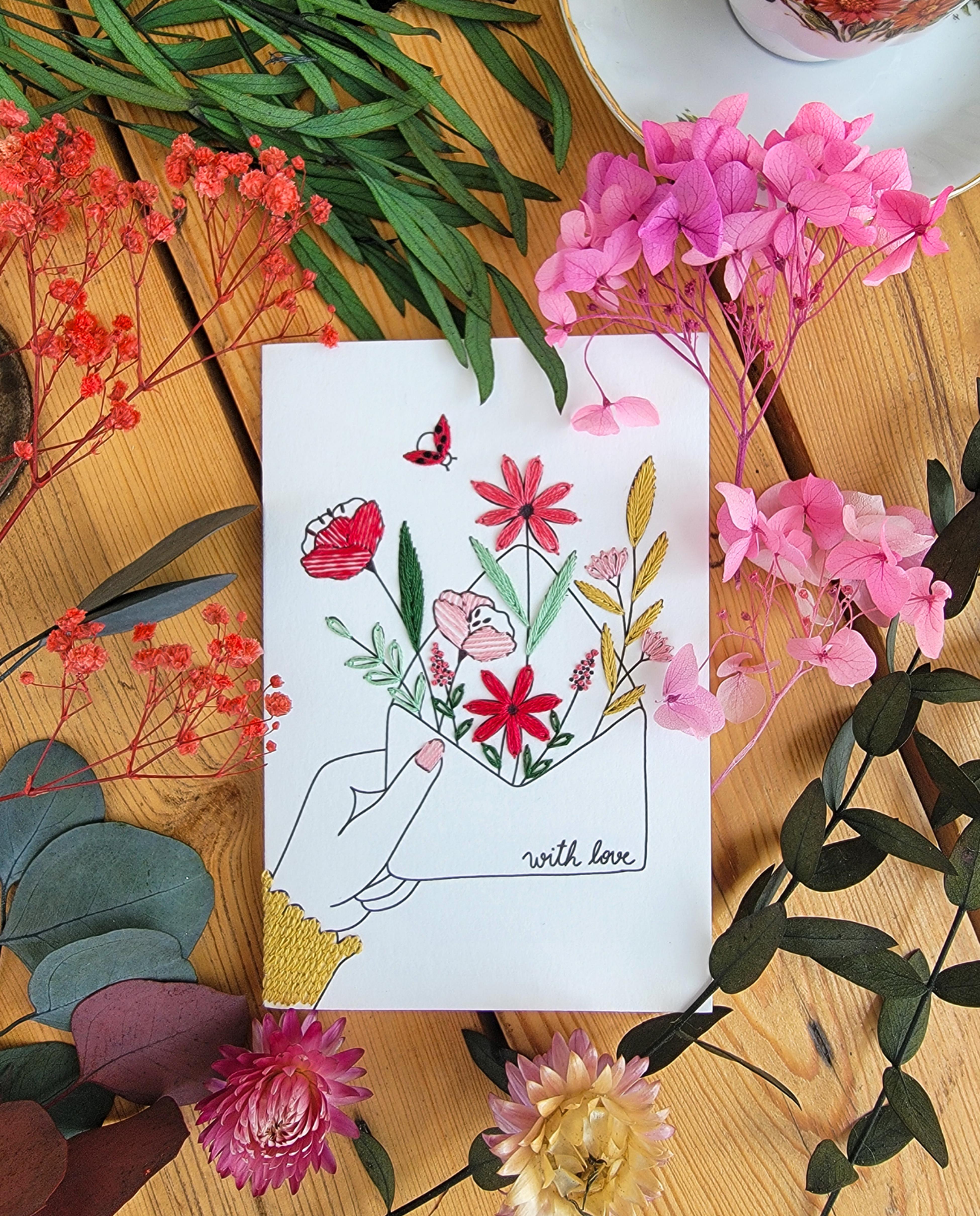 Borduurkaart Bloemenenvelop