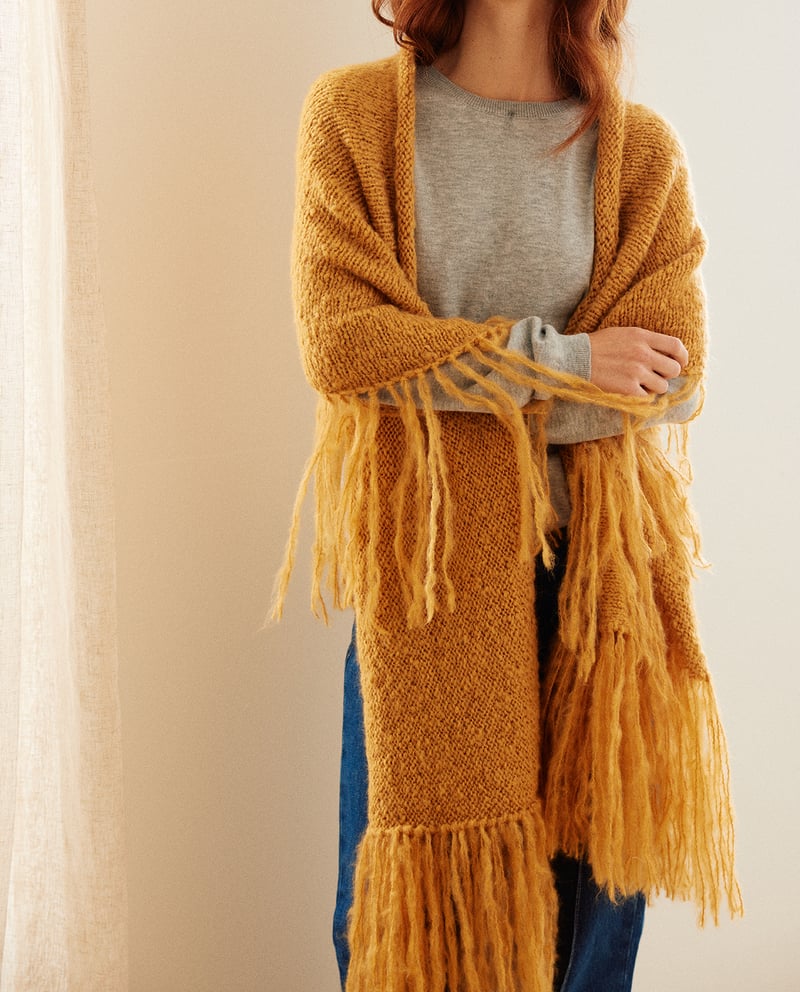 Châle écharpe Créatrice Handmade - Polaire Structuré Et Tissu Imprimé - Gris - Neuf Jamais Porté
