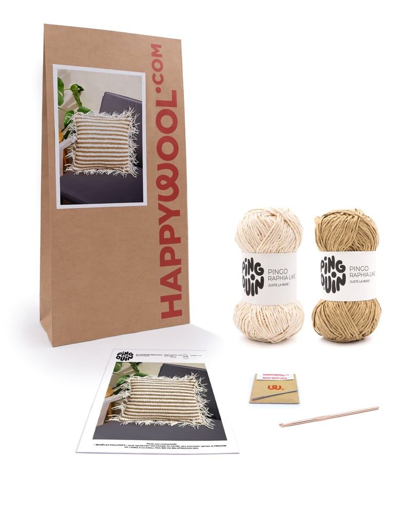 Kit Crochet Pour Coussin Noué 43x43 Cm - Housse Imprimée Girafe + Fil + Crochet, Loisir Créatif Débutant DIY