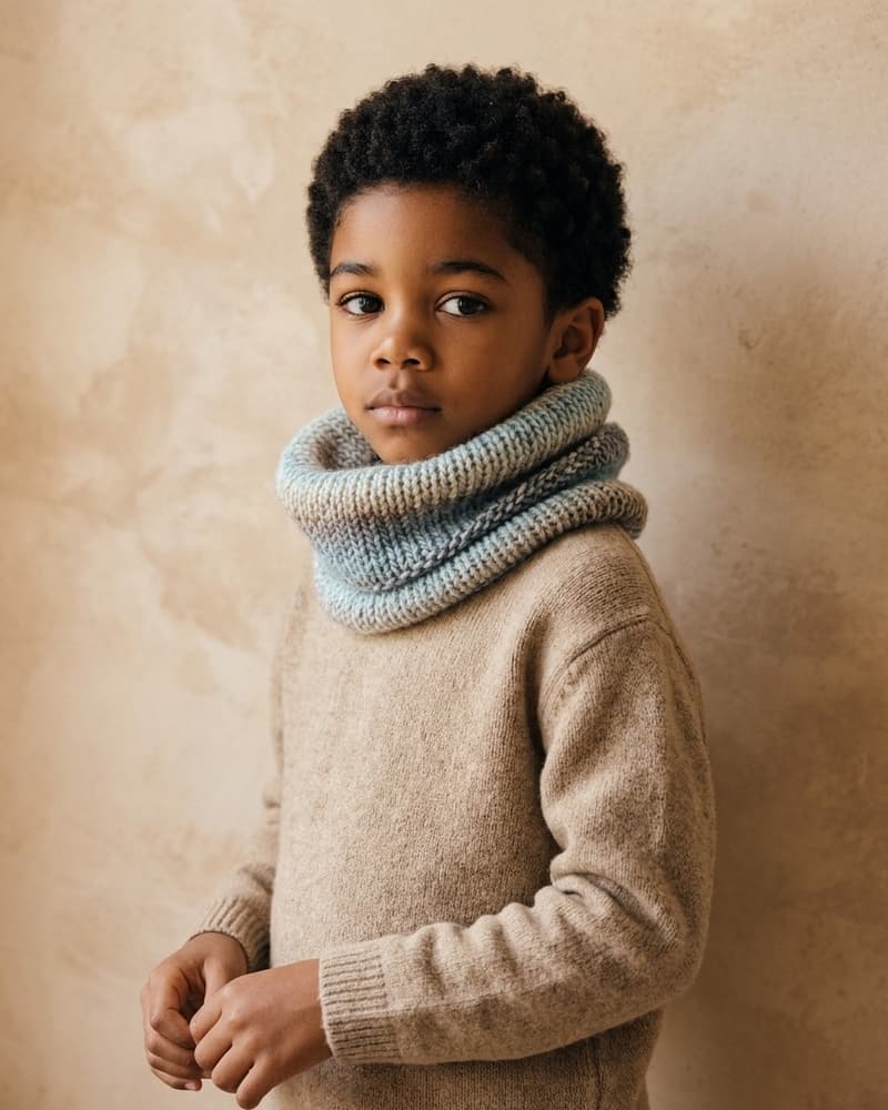 Snood Pinokio Enfant - Tricot Épais Hiver - Flocon De Neige - Plusieurs Coloris - Fabriqué En Pologne